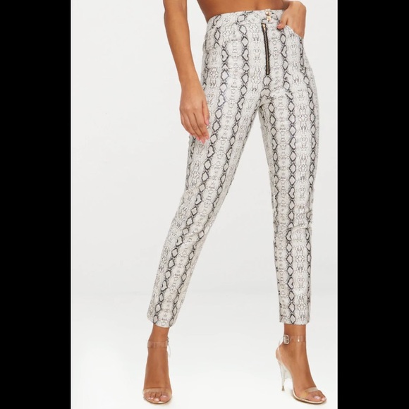 PRETTYLITTLETHING Grey Front Zip Snake Print Trouser Size 16 - Picture 2 of 5